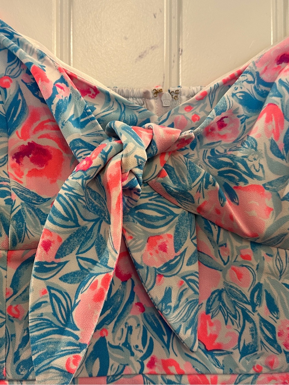 Lilly Pulitzer Skort Romper Dress Size 6 Blue Pink Floral Bow Front Smocked Back - Picture 2 of 6